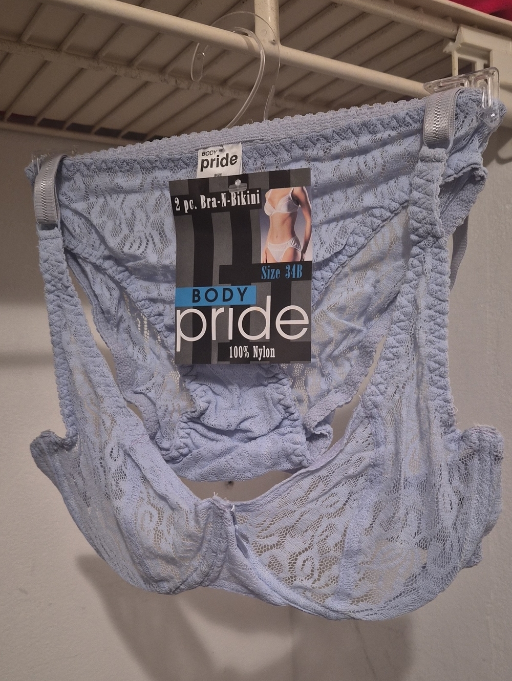 Body Pride Lace Bra and Bikini Set in Light Blue